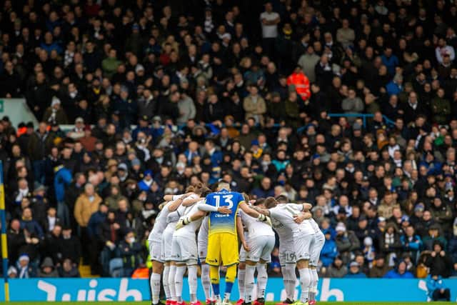 Leeds United's players at Elland Road ahead of kick-off against Bristol City. (Image: Bruce Rollinson)