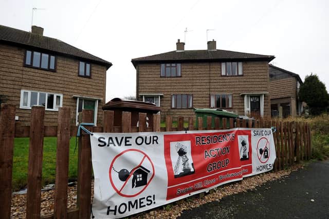 Flying the flag for the Save Our Homes campaign on Wordsworth Drive and Sugar Hill Close.