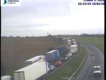 More than seven miles of traffic have been reported on the A1 this afternoon. Photo: Highways England