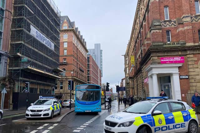 A suspicious package found in the Queen Street area caused traffic chaos in Leeds
