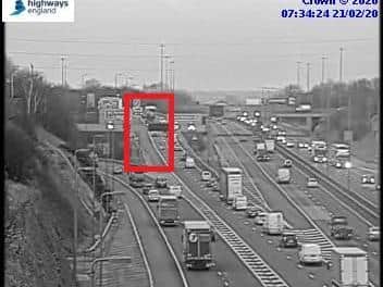 A broken down lorry on the M62 is blocking the slip road to the M1