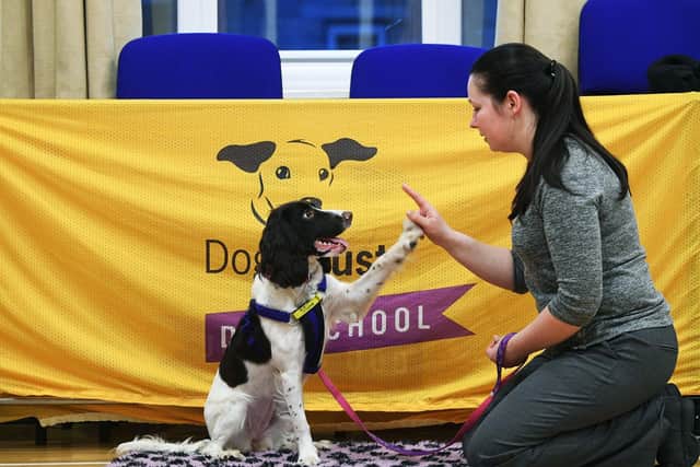 Jade Westgarth and her puppy Millie at Dog School in Leeds.