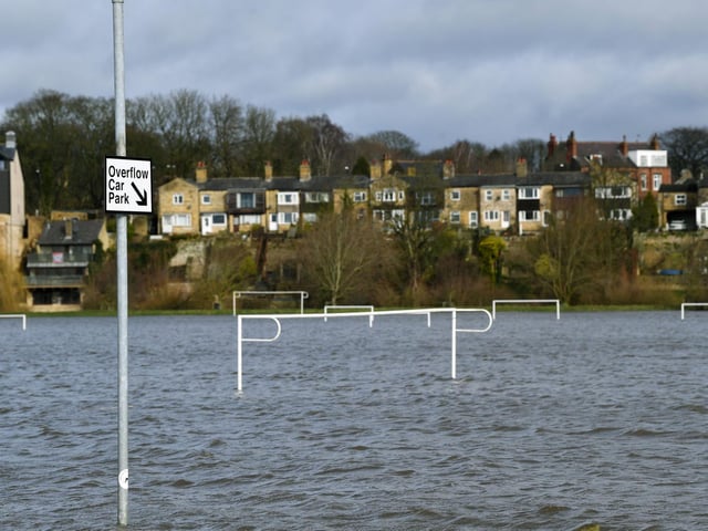 Flooded Wetherby Ings sports pitches.