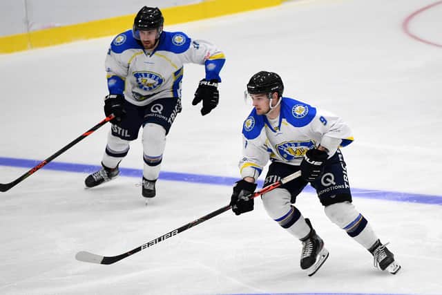 Joe Coulter levelled for Leeds Chiefs in the third period against Sheffield Steeldogs. Picture: Jonathan Gawthorpe.