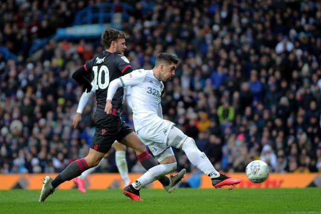 Pablo Hernandez scoring the goal that sealed the win for Leeds United (Pic: Simon Hulme)