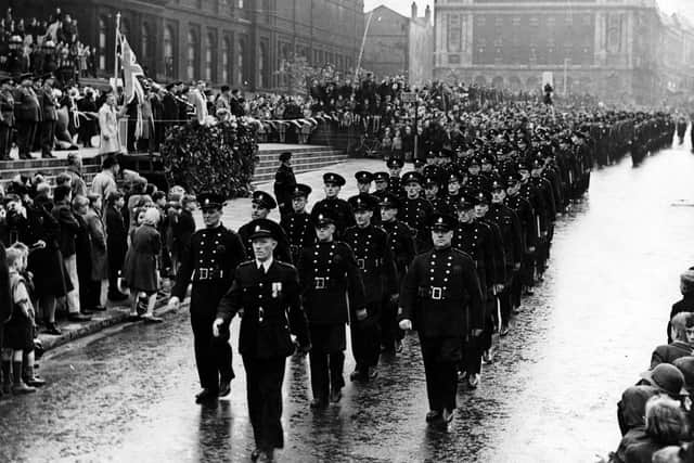 Victory in Europe parade through Leeds City Centre in 1945. Picture: YPN