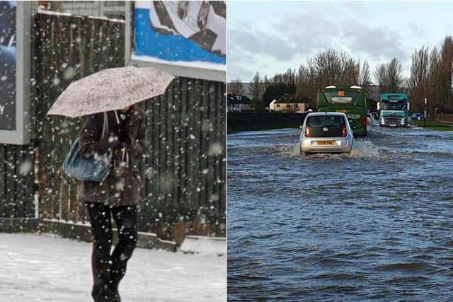 Heavy snow is forecast for Leeds on Monday morning - after flooding hit the city on Saturday. Right photo; Anthony Gill.