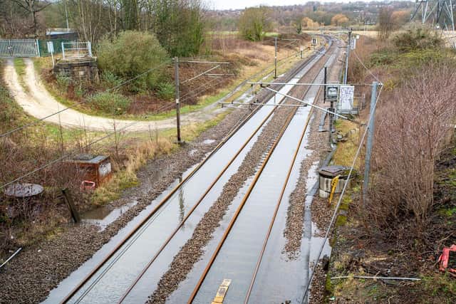 Flooded railway track at Kirkstall Forge after Storm Ciara. Picture: Bruce Rollinson
