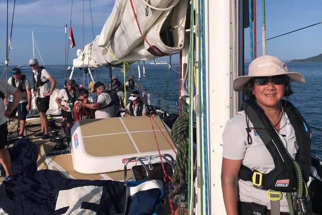 Theresia Cadwallader takes part in a refresher sailing session before race begins.