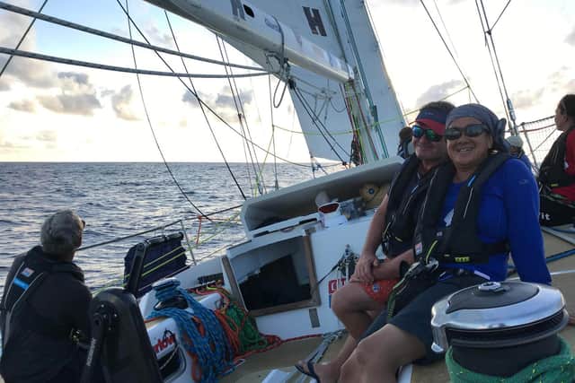 Theresia Cadwallader on the Dare to Lead yacht with her crew mates.