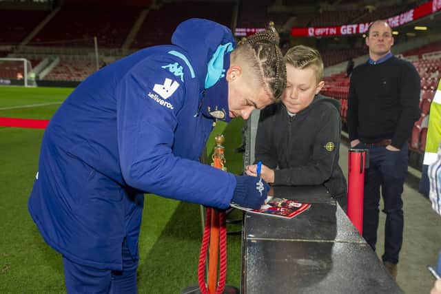 Kalvin Phillips signs autographs at Middlesbrough.