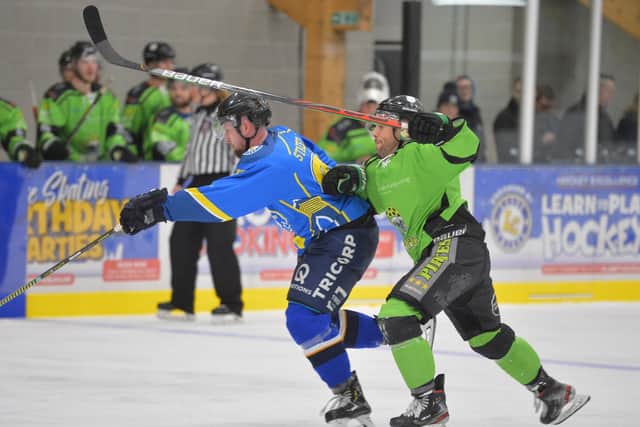 MAKE IT COUNT: Leeds Chiefs' Bobby Streetly, left, battles with Jason Hewitt in the recent clash with Hull Pirates at Elland Road. Picture: Dean Woolley.