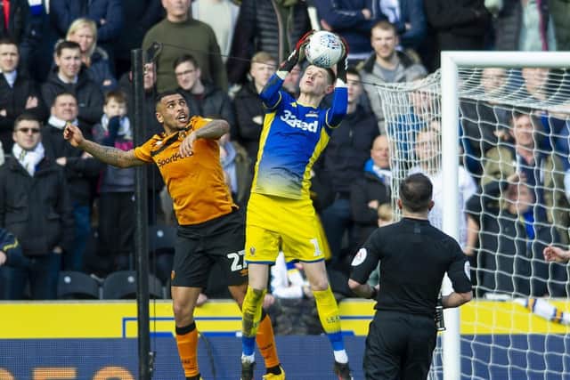 COMMANDING: Leeds United goalkeeper Illan Meslier in Saturday's 4-0 win at Hull City. Picture by Tony Johnson.