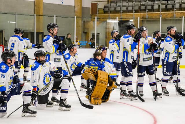 PLANNING AHEAD: Leeds Chiefs' players, pictured after losing to Sheffield Steeldogs on the opening night of the new Elland Road rink. Picture courtesy of Mark Ferriss.
