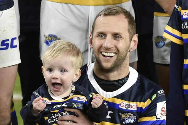 Leeds Rhinos favourite Rob Burrow and his son Jackson line up during the recent fundraiser for him in conjunction with the Jamie Jones-Buchanan testimonial.