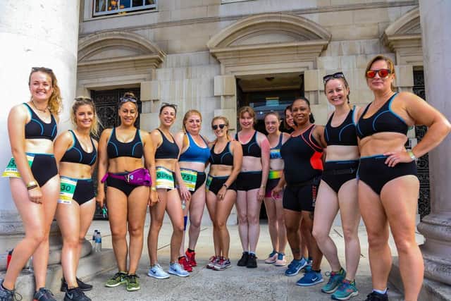 Members of Leeds Girls Can in the runderwear they wore to take part in the Leeds 10k as a way of promoting body confidence.