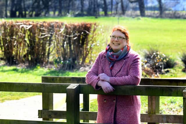 Lisa Bourne, looking to launch a 'natter bench' in Guiseley's Nunroyd Park. Image: Gary Longbottom.