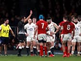 England's Manu Tuilagi is shown a red card by referee Ben O'Keeffe during the Guinness Six Nations match (Adam Davy/PA Wire)