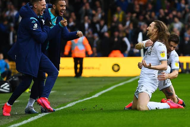Leeds United defender Luke Ayling celebrates at Elland Road. (Image: Jonathan Gawthorpe)