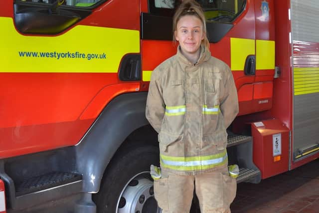 West Yorkshire firefighter Molly Barker, who joined the service six months ago, featured on the services social media as part of International Women's Day. Picture: WYFRS