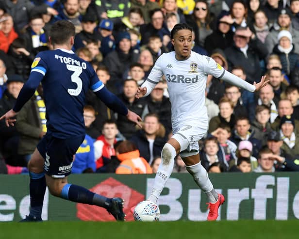 Helder Costa getting at Harry Toffolo in Leeds United 2-0 win over Huddersfield Town (Pic: Jonathan Gawthorpe)