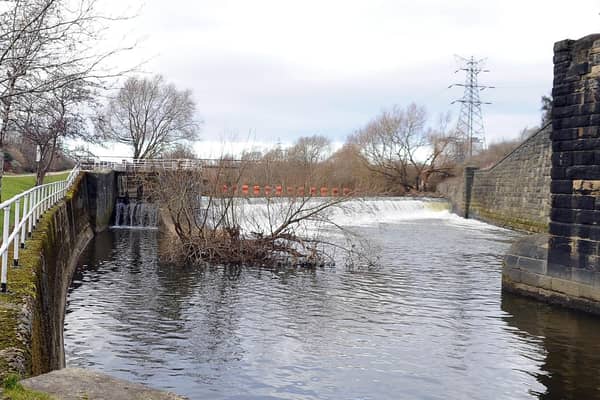 Knostrop Weir on the River Aire at Thwaite Mills  pictured in Februay 2015 before the Flood alleviation work was carried out at the site.