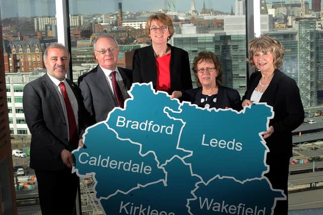 Denise Jeffrey, right, with West Yorkshire's other four council leaders.