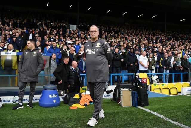 Marcelo Bielsa sees no difference in Leeds United's performances, but what is happening in both boxes has changed (Pic: Jonathan Gawthorpe)