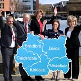 West Yorkshire's five council leaders celebrate the deal in Granary Wharf, Leeds.
