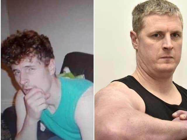 Craig Carlin (left) pictured when he was on Methadone in 2015 and (right) as he is now after taking up bodybuilding