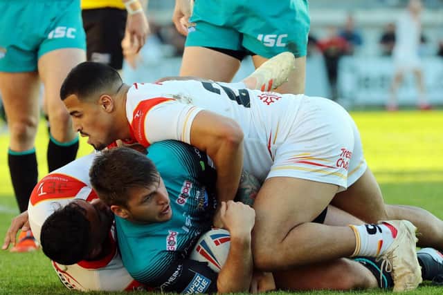 Tom Briscoe in action against Catalans Dragons last season.