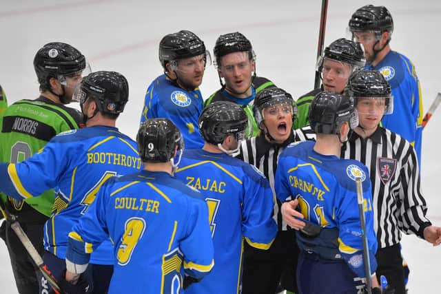 Leeds Chiefs and Hull Pirates' players come together during their last meeting at Elland Road. Picture: Dean Woolley.