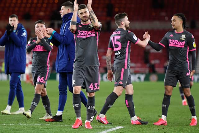 ANOTHER WIN: Mateusz Klich applauds Leeds United's travelling fans after the win at Middlesbrough. Photo by George Wood/Getty Images.