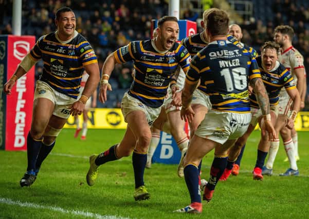 Luke Gale and Richie Myler celebrate the latter's try against Hull KR last month.
