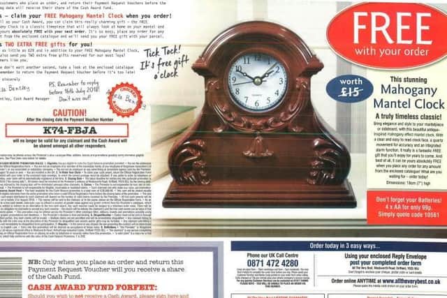 The mailing sent out by Kingstown Associates Limited told customers they would only qualify for a share of the 10,000 prize fund if they bought one of the items featured.