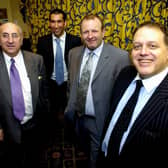 Four of the six members of the new consortium for Leeds United, pictured on Friday 19 March 2004, left to right, Melvyn (correct) Levi (Director), Simon Morris (Director), David Richmond (Commercial & Marketing Director) and Gerald Krasner (Chairman of Leeds United). (Pic: James Hardisty)