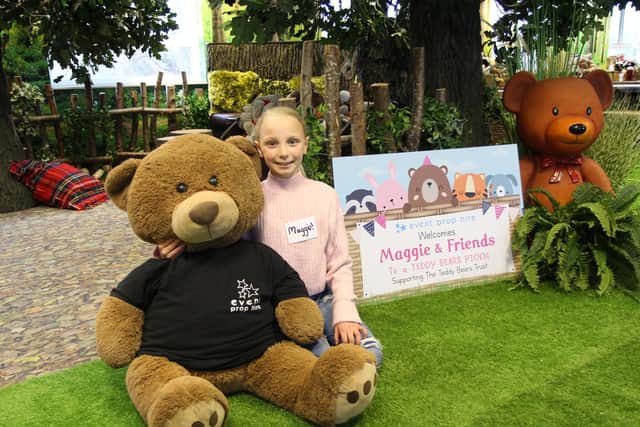 Maggie Snodgrass, nine, at the party thrown by Event Prop Hire to help her bag up her teddies for The Teddy Trust.