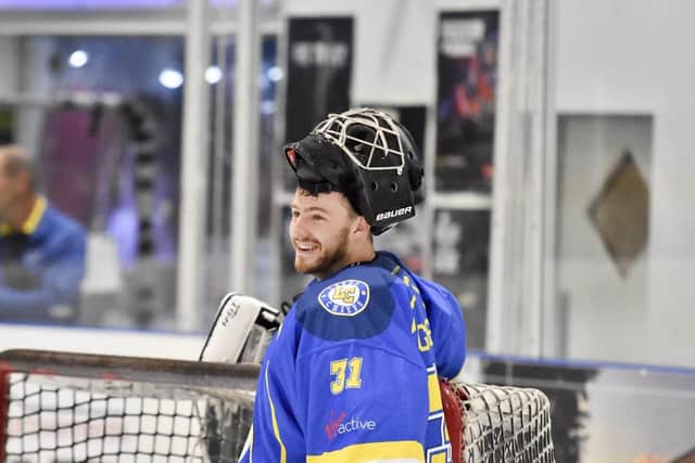LAST LINE OF DEFENCE: Sam Gospel produced a string of stellar performances between the pipes for Leeds Chiefs this season. Picture courtesy of Steve Brodie.