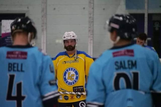 OPENING NIGHT: Sam Zajac lines up ahead of face-off against Sheffield Steeldogs in Leeds Chiefs' first-ever game back in September. Picture courtesy of Chris Stratford.