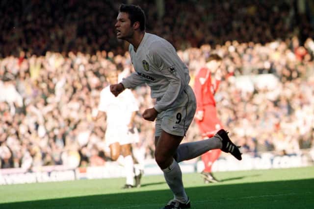 Viduka celebrating during his four-goal demolition of Liverpool for Leeds United (Pic: Alex Livesey/ALLSPORT)