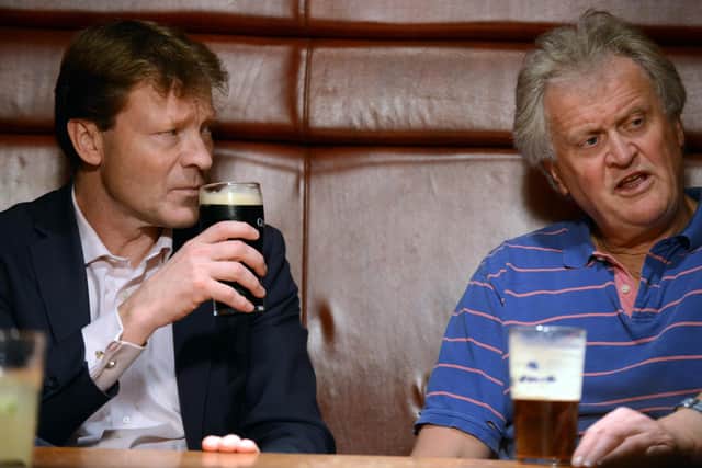Wetherspoons pubs owner Tim Martin (right) meets up with Brexit Party Parliamentary candidate for Hartlepool Richard Tice (left) during the 2019 election.