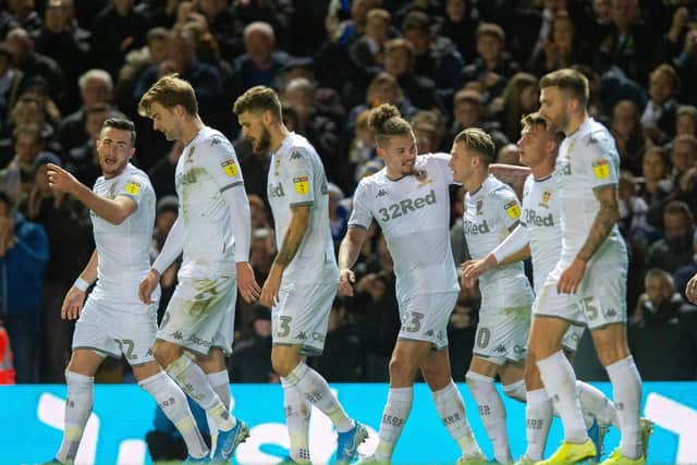 AUTUMN AIM? Leeds United celebrate Kyle Bartey's own goal from a Gjanni Alioski cross-cum-shot in October's 1-0 victory against West Brom. But could the season be concluded in the same month one year on? Picture by Bruce Rollinson.