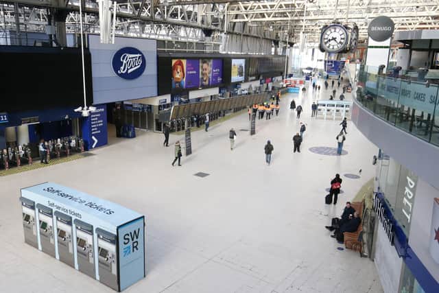 A near empty Waterloo Station, London, during rush hour as commuters work from home due to the coronavirus pandemic.