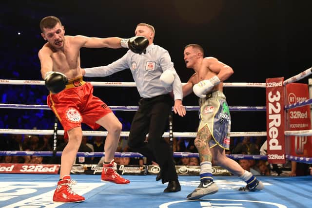 Josh Warrington knocked out Sofiance Takoucht in his last title defence. PIC: Steve Riding.