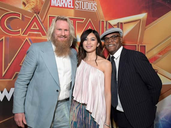 Rune Temte, Gemma Chan, and Samuel L. Jackson at the Los Angeles World Premiere of Captain Marvel (Pic: Charley Gallay/Getty Images for Disney)