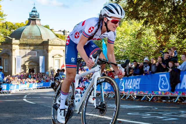 Lizzie Deignan climbs up Cornwall Road from the Pump Room.UCI World Championships 2019.  Elite Women Road Race.  Harrogate.  (Picture: Bruce Rollinson)