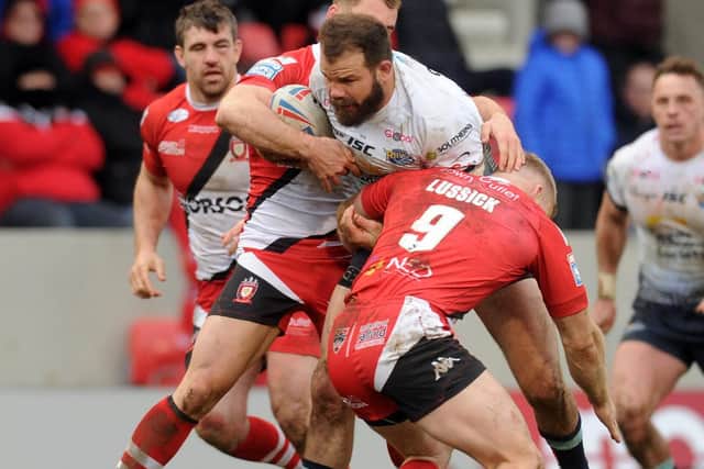 Adam Cuthbertson in action against Salford Red Devils. Picture by Steve Riding.
