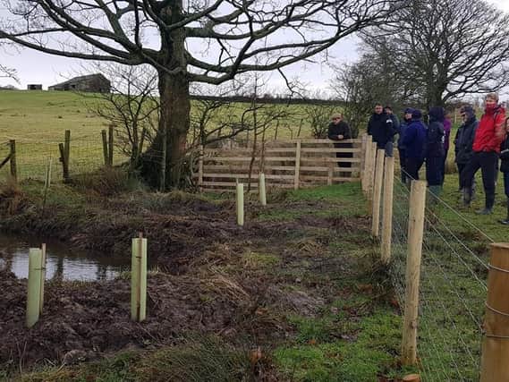 A tour by local farmers to see natural flood management in action at Marlfield Farm in Earby.
