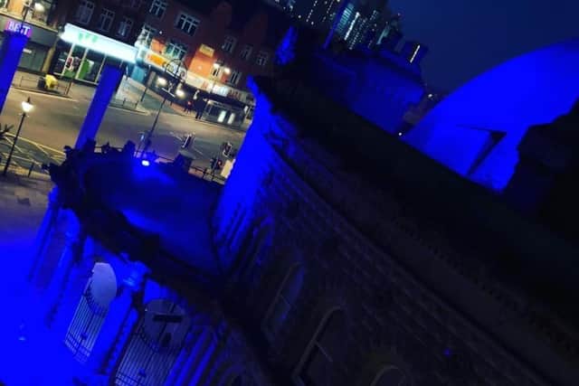 The Corn Exchange lit up blue to say thank you to the NHS staff.