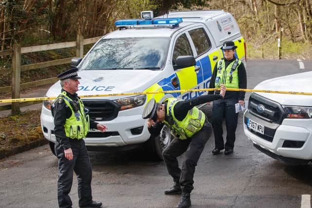 Police at a vehicle check point at Aysgarth Falls National Park Centre in North Yorkshire, to ensure motorists are complying with Government restrictions and only making essential journeys (photo: Danny Lawson/PA Wire)